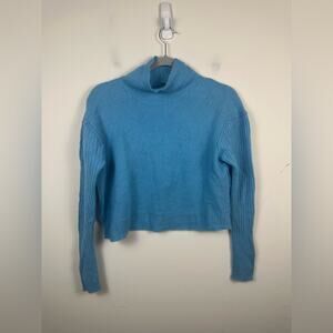 Free People 100% Cashmere Blue Turtleneck Cropped Women Sweater Size Small
